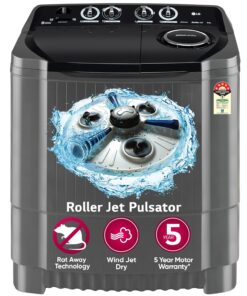 LG 8.5 Kg 5 Star Wind Jet Dry Rat Away Technology Semi-Automatic Top Loading Washing Machine (P8535SKMZ, Roller Jet Pulsator, Collar Scrubber, Middle Black)