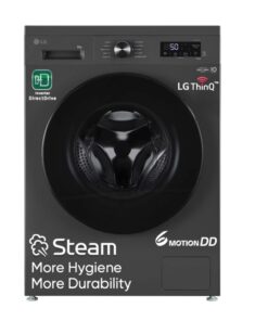 LG 8 kg 5 Star, Inverter Direct Drive Technology, Wi-Fi Enabled, 6 Motion DD, Steam Fully Automatic Front Load with In-built Heater Grey, Black (FHB1208Z4M)